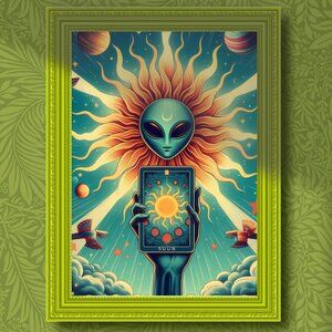 Tarot card  aliens ,the sun  ,art print